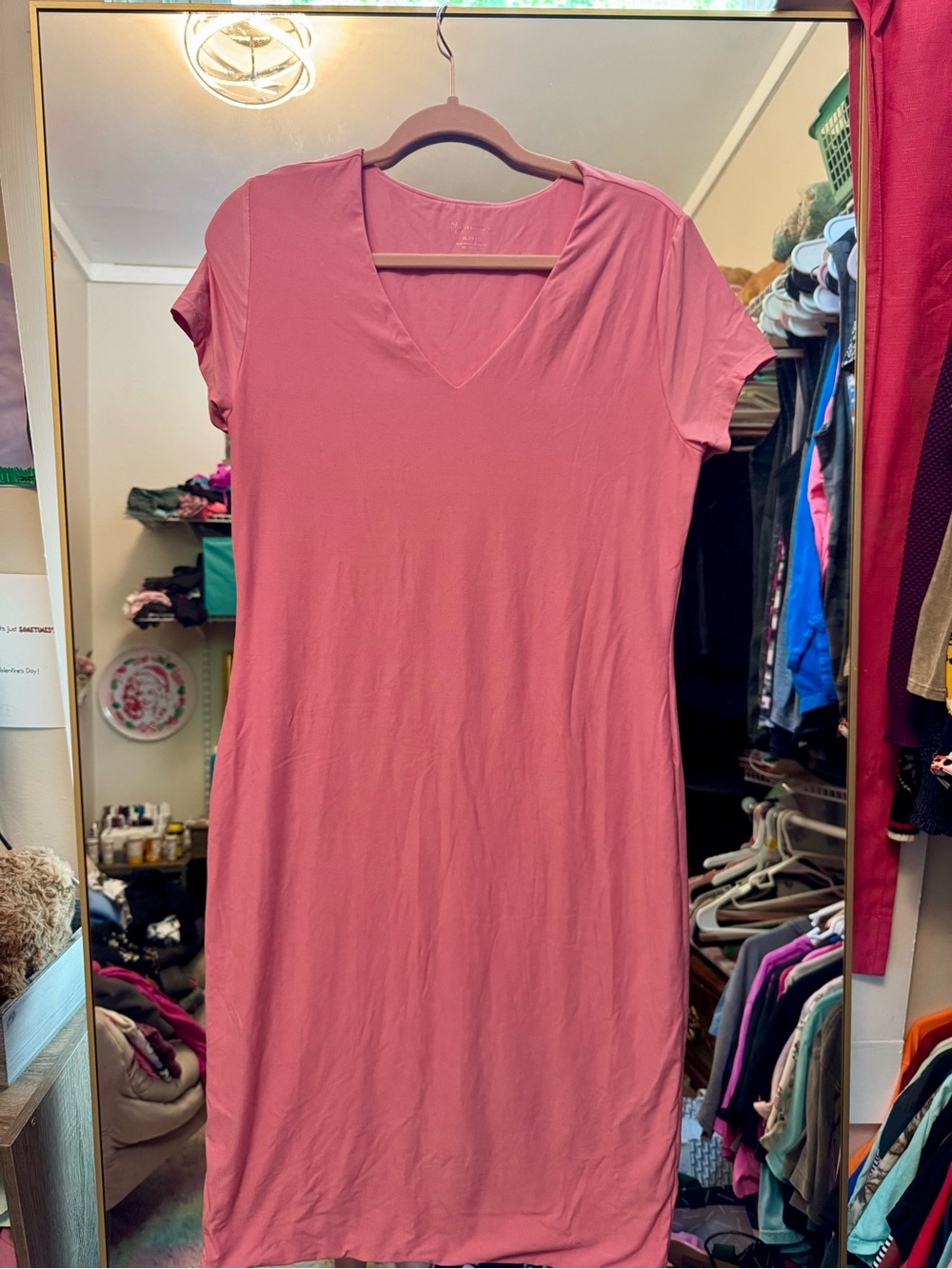 Casual V-Neck Pink T-Shirt Dress XL